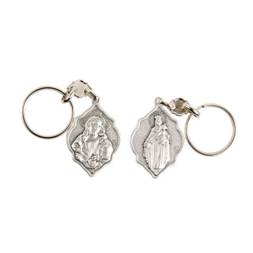 Porte-clés octogonal en métal argenté, H. 4 cm.