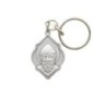 Porte-clés octogonal en métal argenté, H. 4 cm.