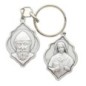 Porte-clés octogonal en métal argenté, H. 4 cm.