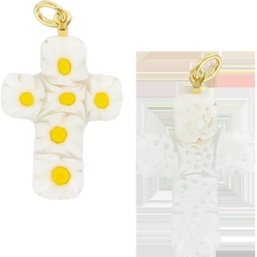 Pendentif croix en veritable verre de Murano H. 3 cm. Livre en boite.