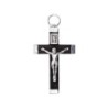 Croix de cou en bois sertie de métal avec Christ couleur argentée H. 3,5 cm.