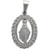 Médaille ovale de la Vierge Miraculeuse avec strass de couleur argentée en acier inoxydable. H. 2.4 cm