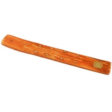 Brûle-encens pour bâtonnets en bois imprimé soleil, L 26 cm x 3,5 cm. Boîte de 4.