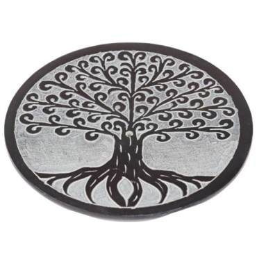 Brûle-encens pour bâtonnets en stéatite Arbre de Vie Racine, Ø 9,8 cm. Livré en boîte individuelle.