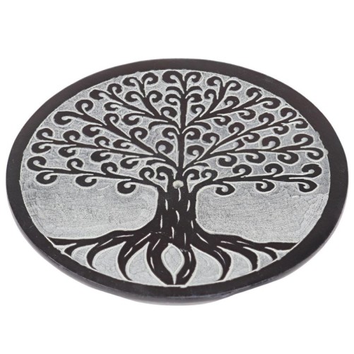 Brûle-encens pour bâtonnets en stéatite Arbre de Vie Racine, Ø 9,8 cm. Livré en boîte individuelle.