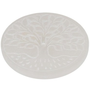 Brûle-encens pour bâtonnets en sélénite Arbre de Vie Racine, Ø 9,8 cm. Livré en boîte individuelle.