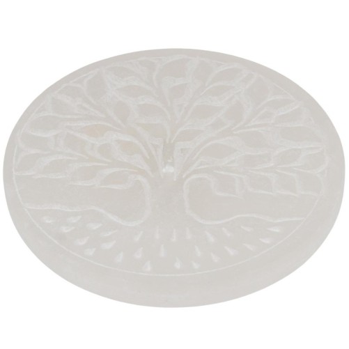 Brûle-encens pour bâtonnets en sélénite Arbre de Vie Racine, Ø 9,8 cm. Livré en boîte individuelle.