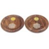 Brûle-encens rond en bois verni Fleur de Vie, pour bâtonnets ou cônes, Ø 10 cm. Boîte de 2.