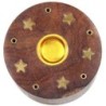 Brûle-encens rond en bois verni étoile, pour bâtonnets ou cônes, H 3,5 cm, Ø 6 cm. Boîte de 2.