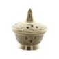 Brûle-encens en laiton ciselé avec pied et grille, grand modèle, H 9 cm, Ø 8 cm. Livré en boîte individuelle.