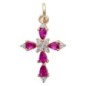Croix de cou en laiton de couleur dorée avec zircons de couleur rouge et blanc, H 1.6 cm.