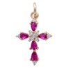 Croix de cou en laiton de couleur dorée avec pierres OZ de couleur rouge et blanc, H 1.6 cm.