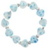Bracelet sur élastique grains forme cœur style Murano H. 1.2 cm. LOT DE 5 BRACELETS ASSORTIS.