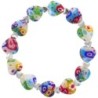 Bracelet sur élastique grains forme cœur style Murano H. 1.2 cm. LOT DE 5 BRACELETS ASSORTIS.