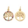 Pendentif symbole arbre de vie couleur doree avec zircon, H. 1,4 cm