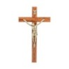 Crucifix bois marron vernis avec Christ métal bronze..