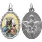 Médaille métal de couleur argentée ovale avec rebord effet dentelle H.2,5 cm avec résine. Disponible avec différents Saints.