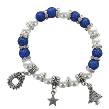 Bracelet de l Avent avec breloque sur élastique, grains irisé Ø 8 mm avec strass. Livre en boite.  Différentes couleurs