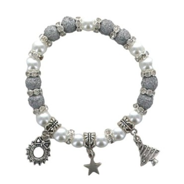 Bracelet de l Avent avec breloque sur élastique, grains irisé Ø 8 mm avec strass. Livre en boite.  Différentes couleurs