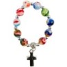 Dizainier sur élastique en verre style Murano multicolore Ø 7 mm croix en métal.