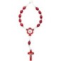 Dizainier sur corde en bois rouge Ø 7 mm, fermoir, résine VM croix bois avec Christ.