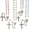 Chapelet grains ovales en bois, Ø 8 mm, chaine couleur argentee, longueur au cœur 36 cm, croix avec Christ.