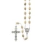 Chapelet grains ovales en bois, Ø 8 mm, chaine couleur argentee, longueur au cœur 36 cm, croix avec Christ.