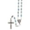 Chapelet grains ovales en bois, Ø 8 mm, chaine couleur argentee, longueur au cœur 36 cm, croix avec Christ.