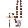 Chapelet du pelerin grains en bois, Ø 20 mm, chaine couleur argentee,  longueur au cœur 72 cm, croix avec Christ.