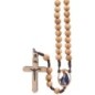 Chapelet sur corde grains en bois d'olivier Ø 7 mm, longueur au cœur 22 cm, cœur bois, croix avec Christ découpé..