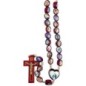 Chapelet des Saints sur corde grains en bois double face Ø 8 mm, longueur au cœur 31 cm, croix avec Christ metal..