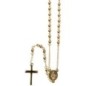 Chapelet en acier inoxydable couleur doree, grains Ø 5 mm, longueur au cœur 32 cm, croix sans Christ plus boite..