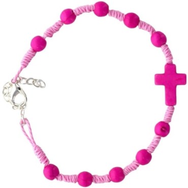 Bracelet dizainier pour enfant sur corde avec fermoir grains et croix en pierre teinte Ø 5 mm Differentes couleurs
