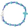 Bracelet dizainier pour enfant sur corde avec fermoir grains et croix en pierre teinte Ø 5 mm Differentes couleurs