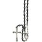 Chapelet en hématite Ø 7 mm sur câble avec fermoir, croix métal avec Christ, longueur au cœur 29 cm..