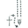 Chapelet grains en hématite cube, Ø 3 mm, avec pater croix en hématite, chaine couleur argentée et croix avec Christ..