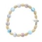 Bracelet dizainier sur élastique grains bois couleurs striés Ø 10 mm, avec croix..