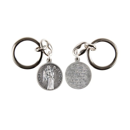 Porte-cles Ø 2.5 cm couleur argentee double face revers avec priere, plusieurs saints..