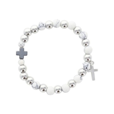 Bracelet dizainier élastique en pierre naturelle Ø 8 mm, avec croix. Différentes pierres disponibles..
