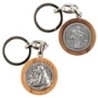 Porte-clés Ø 3-4 cm en bois d'olivier et plaque métal couleur argentée- plusieurs saints-