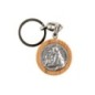 Porte-clés Ø 3-4 cm en bois d'olivier et plaque métal couleur argentée- plusieurs saints-