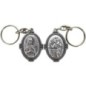 Porte-clés ovale en métal argenté, H. 4,5 cm, style croix, double face.