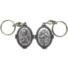 Porte-clés H. 4.5 cm en métal couleur argentée forme ovale double face, plusieurs saints..