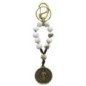 Porte-clés dizainier avec médaille Saint Benoît, grains blancs effet marbre Ø 10 mm, L 12 cm