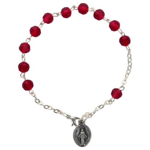 Bracelet dizainier sur chaine, grains en semi-cristal de Ø 6 mm avec médaille miraculeuse. Différentes couleurs.
