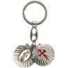 Porte-cles ouvrant de saint Jacques forme coquille Ø 3 cm avec 2 resines saint Jacques et saint Christophe.