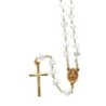 Chapelet de grains forme cœur en verre Ø 8 mm sur chaine, croix avec Christ. Livré en boite. Disponible en différentes couleurs.