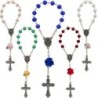 Dizainier sur chaine grains Ø 5 mm et rose, croix metal avec Christ. Disponible en differentes couleurs..