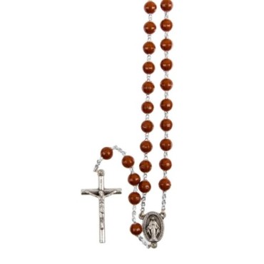 Chapelet sur chaine indecrochable, grains en plastique ronds Ø 7 mm, croix avec Christ..