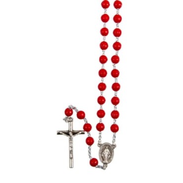 Chapelet sur chaine indecrochable, grains en plastique ronds Ø 7 mm, croix avec Christ..